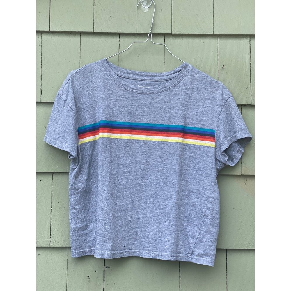 Women's Girl Gray Stripe Top T shirt DIP size small BTS Back to School